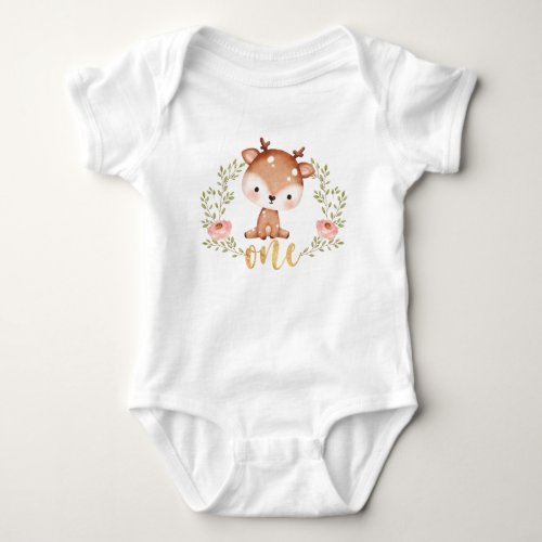 Cute ONE Deer First Birthday Baby T_Shirt Baby Bodysuit