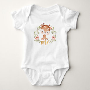 Cute ONE Deer First Birthday Baby T-Shirt Bodysuit