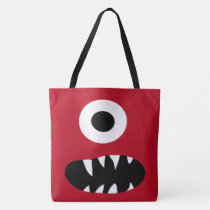 Cute One Eyed Monster Face Monsters Pattern Red Tote Bag