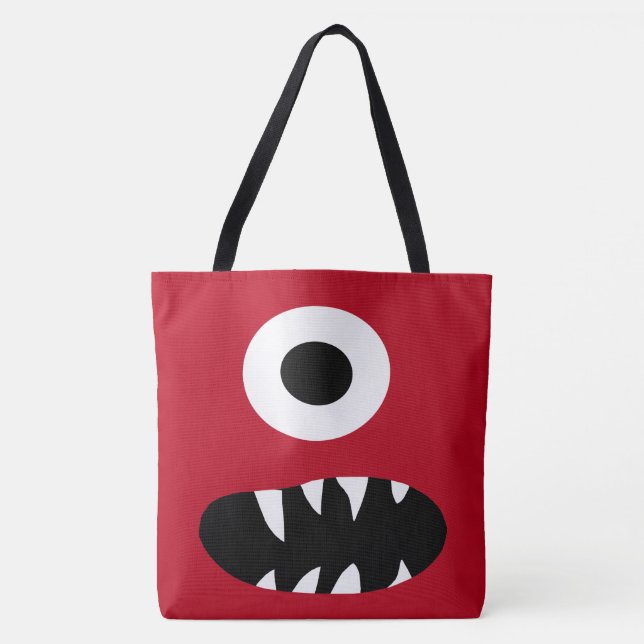 Cute One Eyed Monster Face Monsters Pattern Red Tote Bag (Front)
