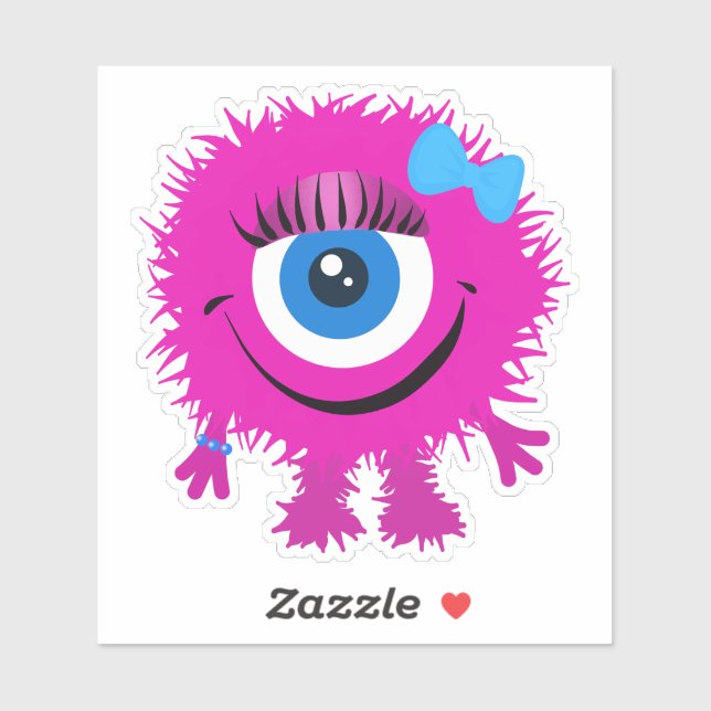 Cute One Eyed Pink Fuzzy Monster 4 x 4 Sticker (Sheet)