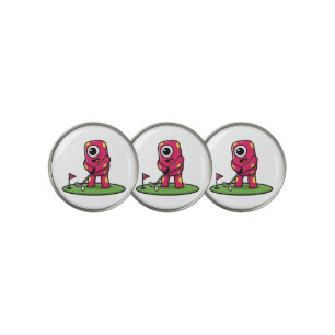 Cute One-Eyed Pink Monster Playing Golf Cartoon Ball Marker