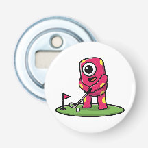 Cute One-Eyed Pink Monster Playing Golf Cartoon