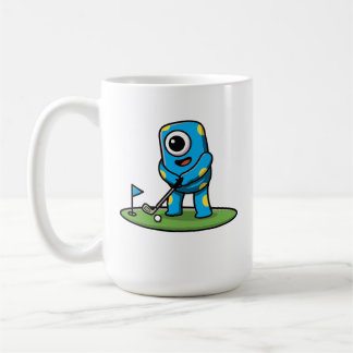 Cute One-Eyed Pink Monster Playing Golf Cartoon Coffee Mug
