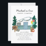 Cute One Happy Camper Trees Camping 1st Birthday Invitation<br><div class="desc">Modern Cute One Happy Camper Trees Camping 1st Birthday Invitation</div>