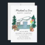Cute One Happy Camper Trees Camping 1st Birthday Invitation<br><div class="desc">Modern Cute One Happy Camper Trees Camping 1st Birthday Invitation</div>
