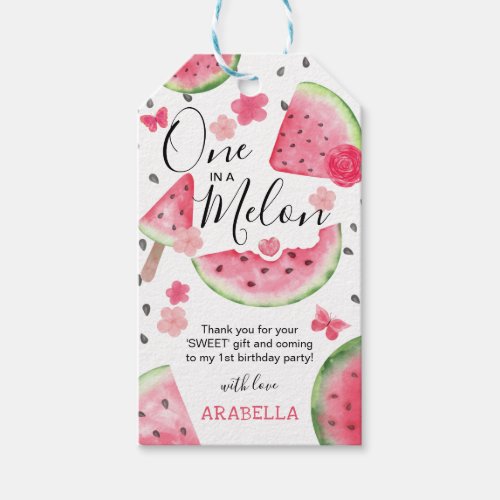 Cute One in a Melon 1st Birthday Thank You Gift Tags