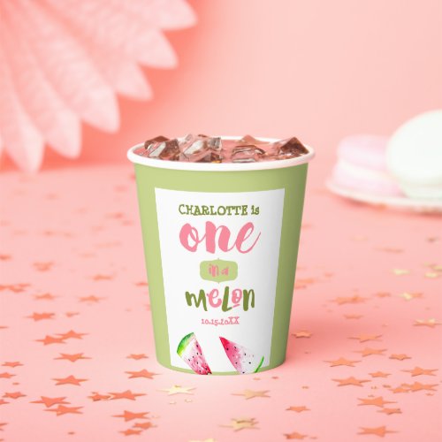 cute one in a melon 1st Birthday watermelon slices Paper Cups