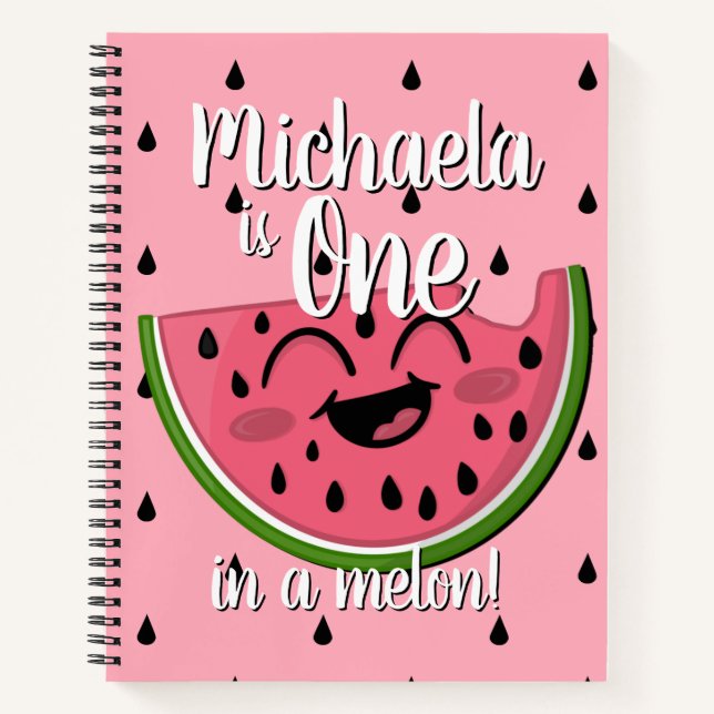 Cute One in a Melon Cute Watermelon Pink Pun Notebook (Front)