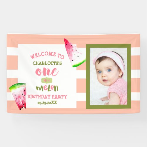 Cute One in a Melon Happy 1st Birthday Photo Banner