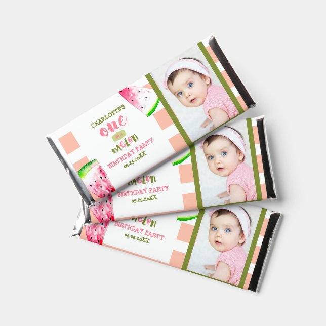 Cute One in a Melon Happy 1st Birthday Photo  Hershey Bar Favors (Front)