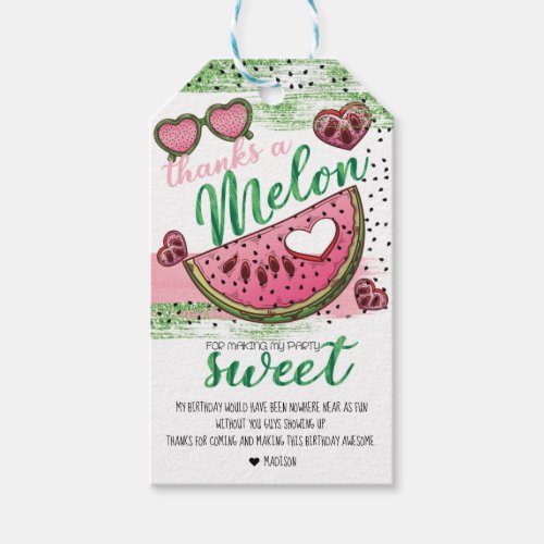 Cute One In A Melon Party Personalized Thank you Gift Tags