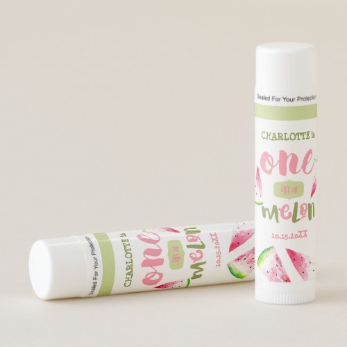 cute one in a melon watercolor 1st birthday pink lip balm