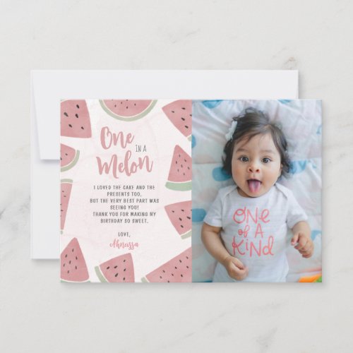 Cute One in a Melon Watercolor Watermelon Birthday Thank You Card