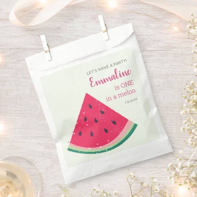 Cute One In A Melon Watermelon 1st Birthday Favor Bag (Clipped)