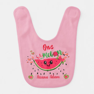  Cute One In A Melon Watermelon 1st Birthday Pink  Baby Bib