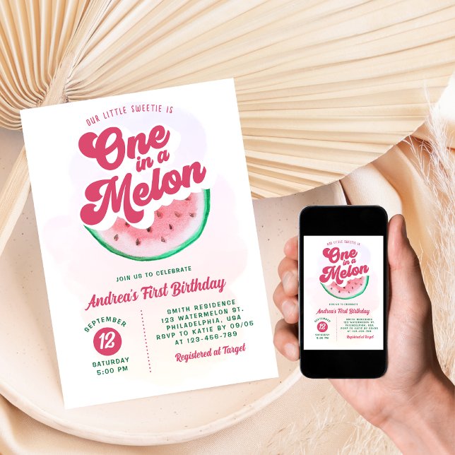 Cute One in A Melon Watermelon First Birthday Invitation (Creator Uploaded)