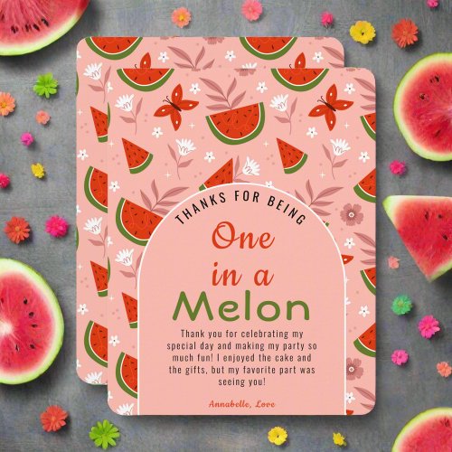 Cute One in Melon Watermelon Butterflies Flowers   Thank You Card