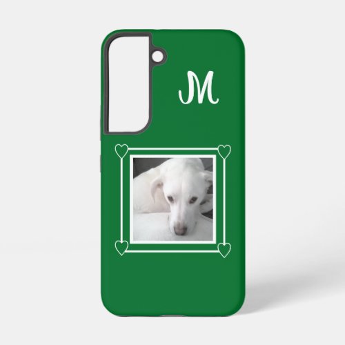 Cute One Photo Dog Single Initial Green Samsung Galaxy S22 Case
