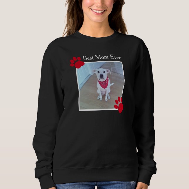 Cute One Photo Dog with Red Scarf Best Mom Paws Sweatshirt (Front)