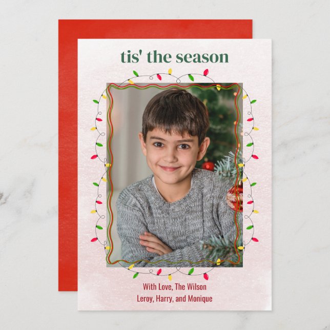Cute One Photo String Lights Christmas Holiday Card (Front/Back)