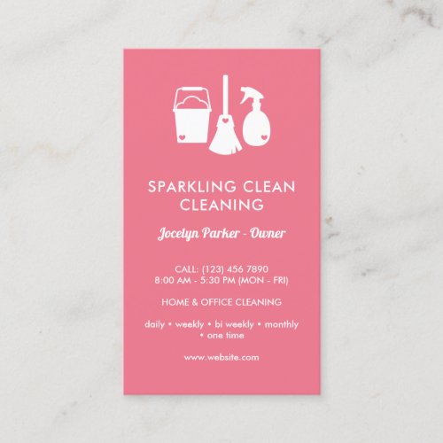 Cute One Sided Pink White Cleaning Supplies Business Card