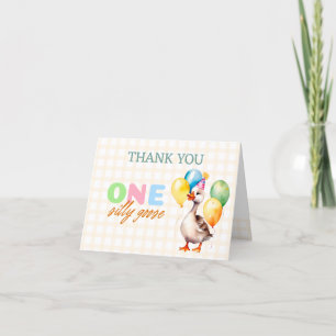 Cute One Silly Goose 1st Birthday Gender Neutral  Letterpress Thank You Card