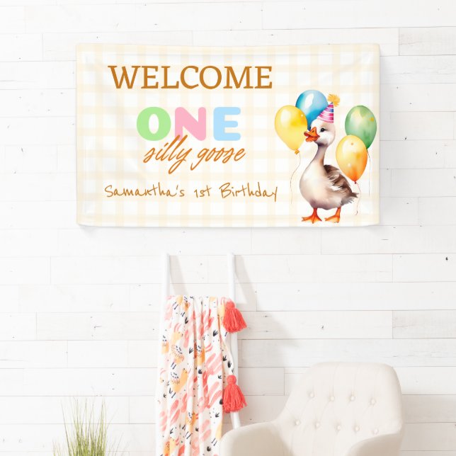 Cute One Silly Goose 1st Birthday Party Welcome Banner (Insitu)