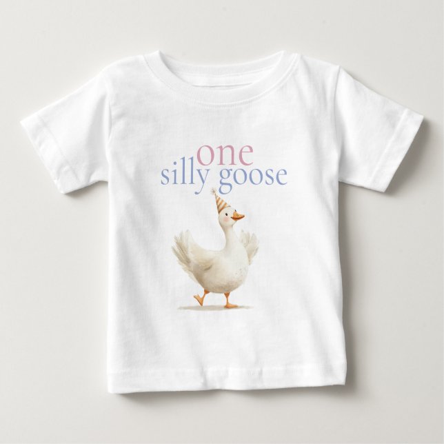 Cute One Silly Goose First Birthday  Baby T-Shirt (Front)