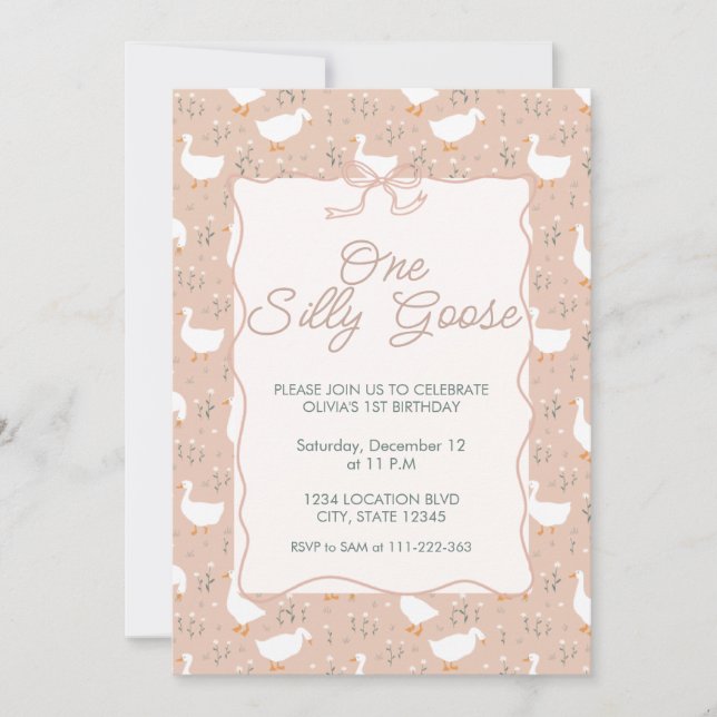 Cute One Silly Goose First  Birthday Invitation (Front)