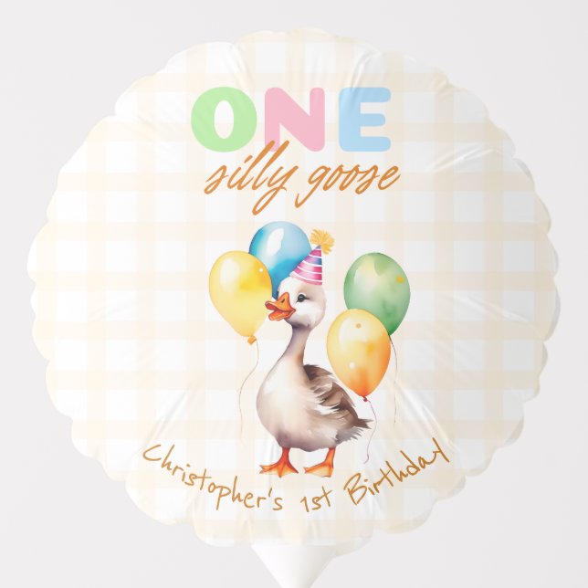 Cute One Silly Goose Gender Neutral 1st Birthday Balloon (Front)
