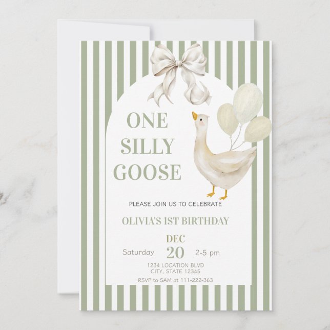 Cute One Silly Goose Gender Neutral Birthday Invitation (Front)