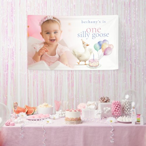 Cute One Silly Goose Photo Overlay 1st Birthday 