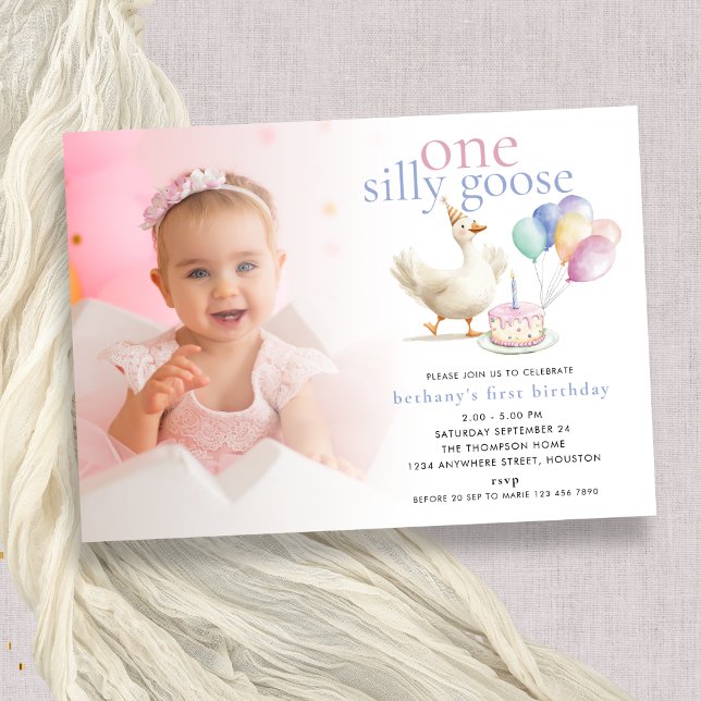 Cute One Silly Goose Photo Overlay 1st Birthday  Invitation (Creator Uploaded)