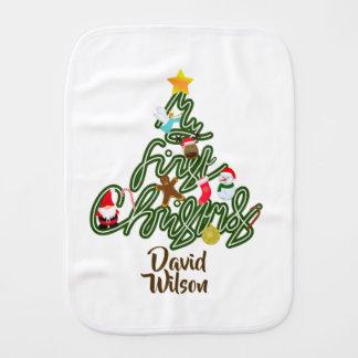 Cute One Year Old Kid My First Christmas Tree Baby Burp Cloth