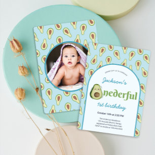 Cute Onederful Avocado 1st Birthday Party Invitation