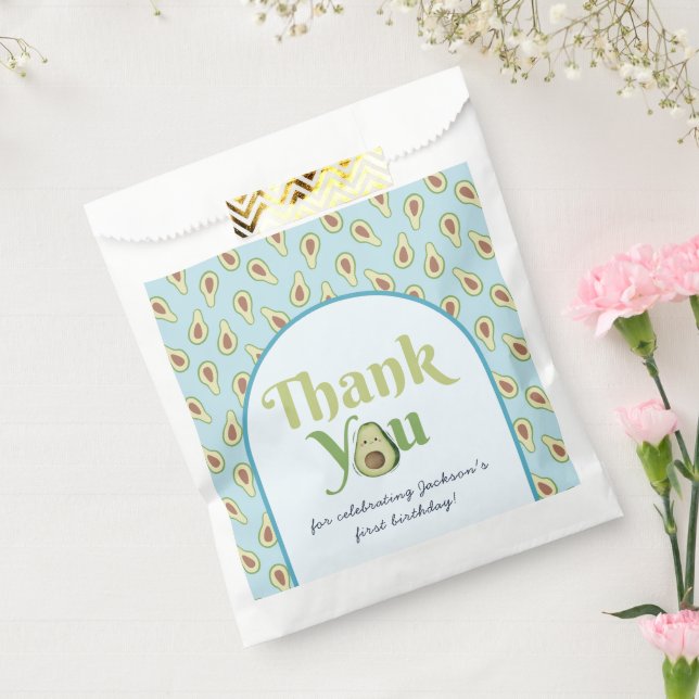 Cute Onederful Avocado 1st Birthday ThankYou Card Favor Bag (Sealed)