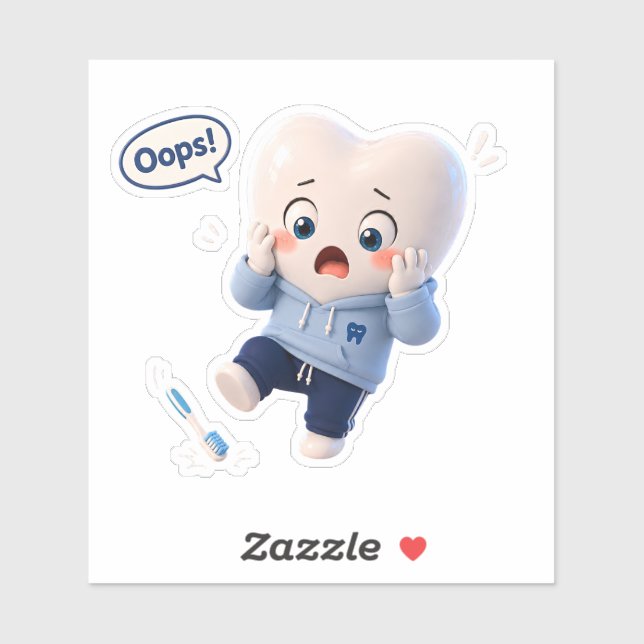 Cute Oops Tooth Character Clear Sticker Sheet  (Sheet)