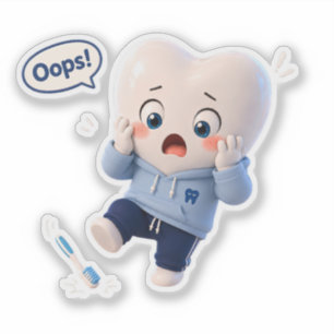 Cute Oops Tooth Character Glossy Sticker Sheet