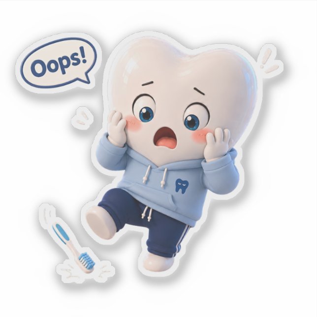 Cute Oops Tooth Character Glossy Sticker Sheet (Front)