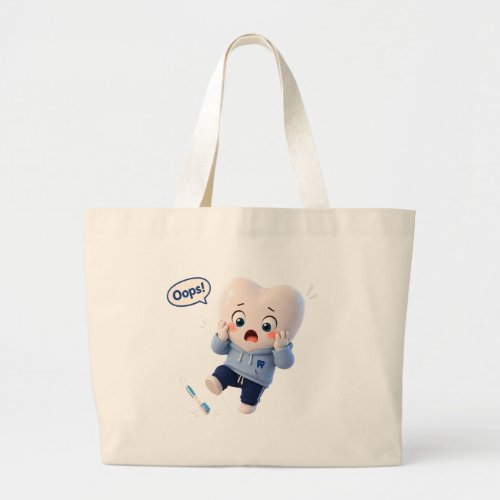 Cute Oops Tooth Character Natural Canvas Tote Bag