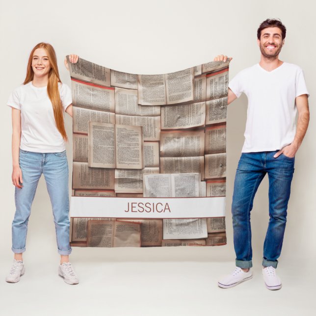 Cute Opened Books Pattern Personalized Fleece Blanket (In Situ)