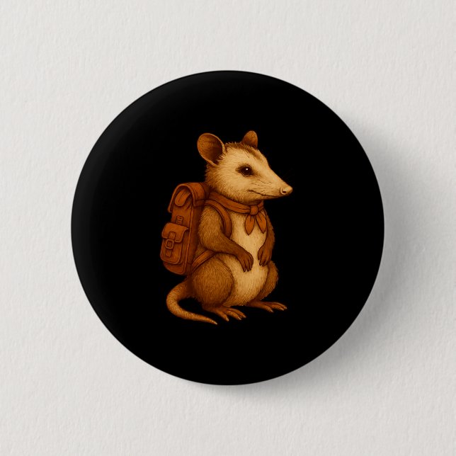 Cute opossum backpacker camping hiker forest button (Front)