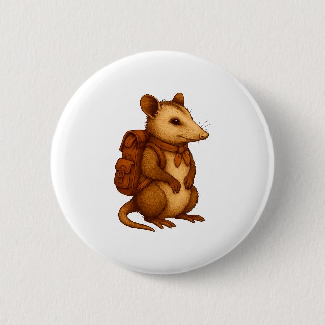 Cute opossum backpacker camping hiker forest button (Front)