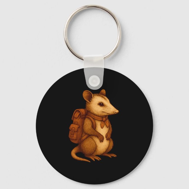 Cute opossum backpacker camping hiker forest keychain (Front)