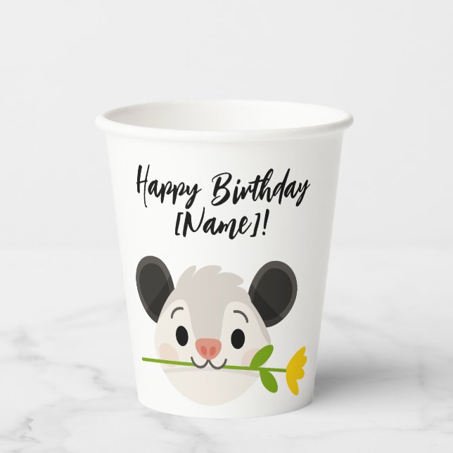 Cute Opossum Birthday Paper Cups (Front)