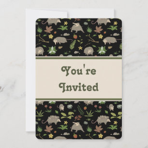 Cute Opossum Dark Botanical Woodland Party