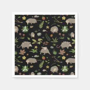 Cute Opossum Dark Botanical Woodland Party Napkins