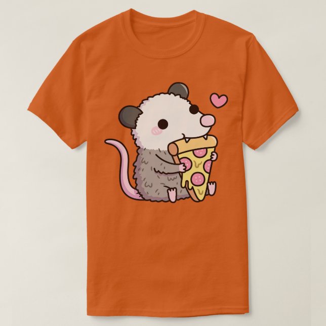 Cute Opossum Eating Pepperoni Pizza T-Shirt (Design Front)