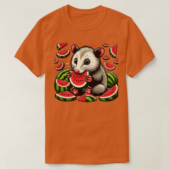 Cute opossum Eating Watermelon Fruit Summer Men Wo T-Shirt (Design Front)
